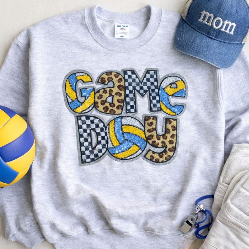 Volleyball Game Day Cheetah Checkered Sequin Patch - Large