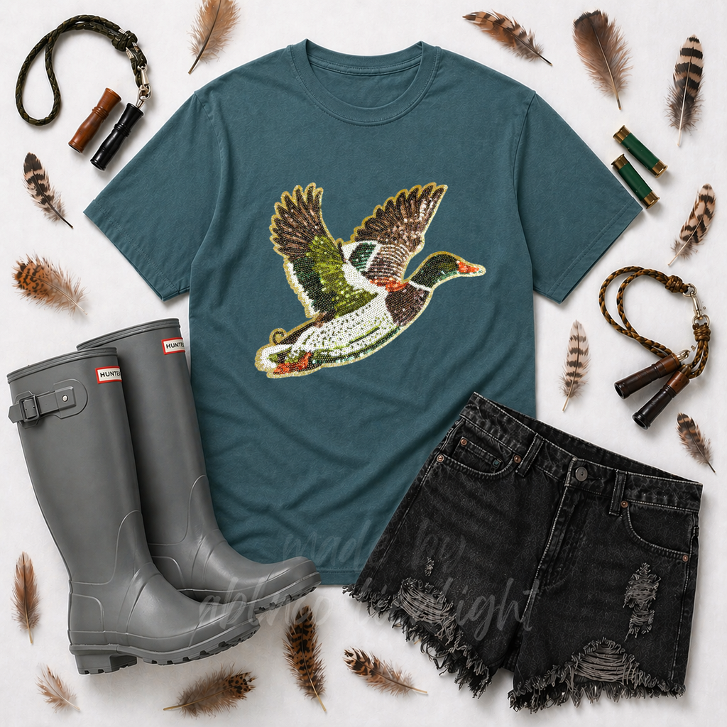 Mallard Duck Hunting Sequin Patch Tshirt