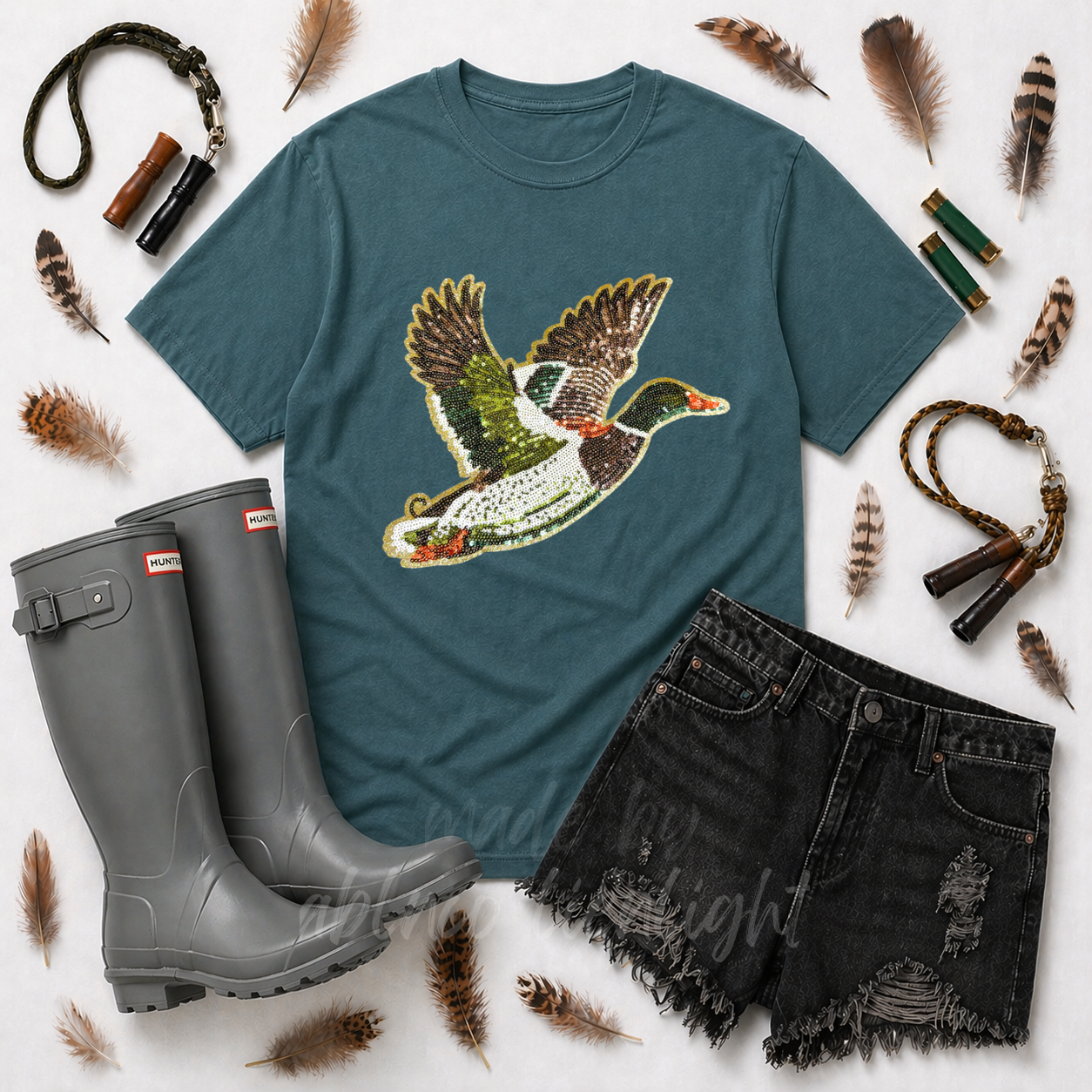 Mallard Duck Hunting Sequin Patch Tshirt