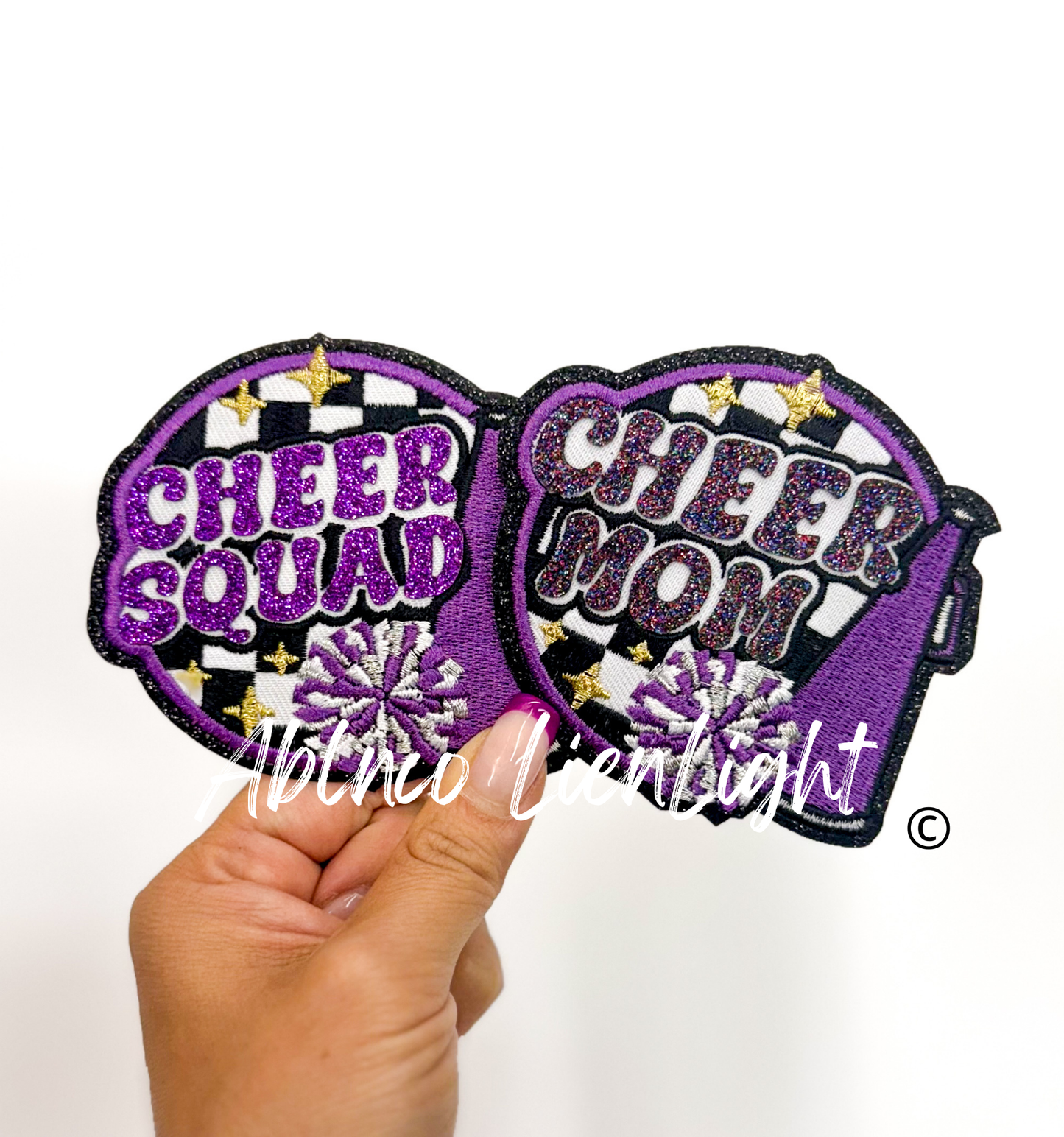 Purple Cheer Squad & Cheer Mom Glitter Embroidery Patch©️