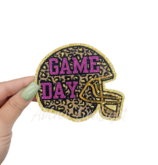 Purple Game Day Cheetah Football Helmet Glitter Sequin Patch