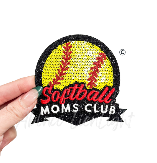 Softball Moms Club Embroidery Sequin Patch - Small