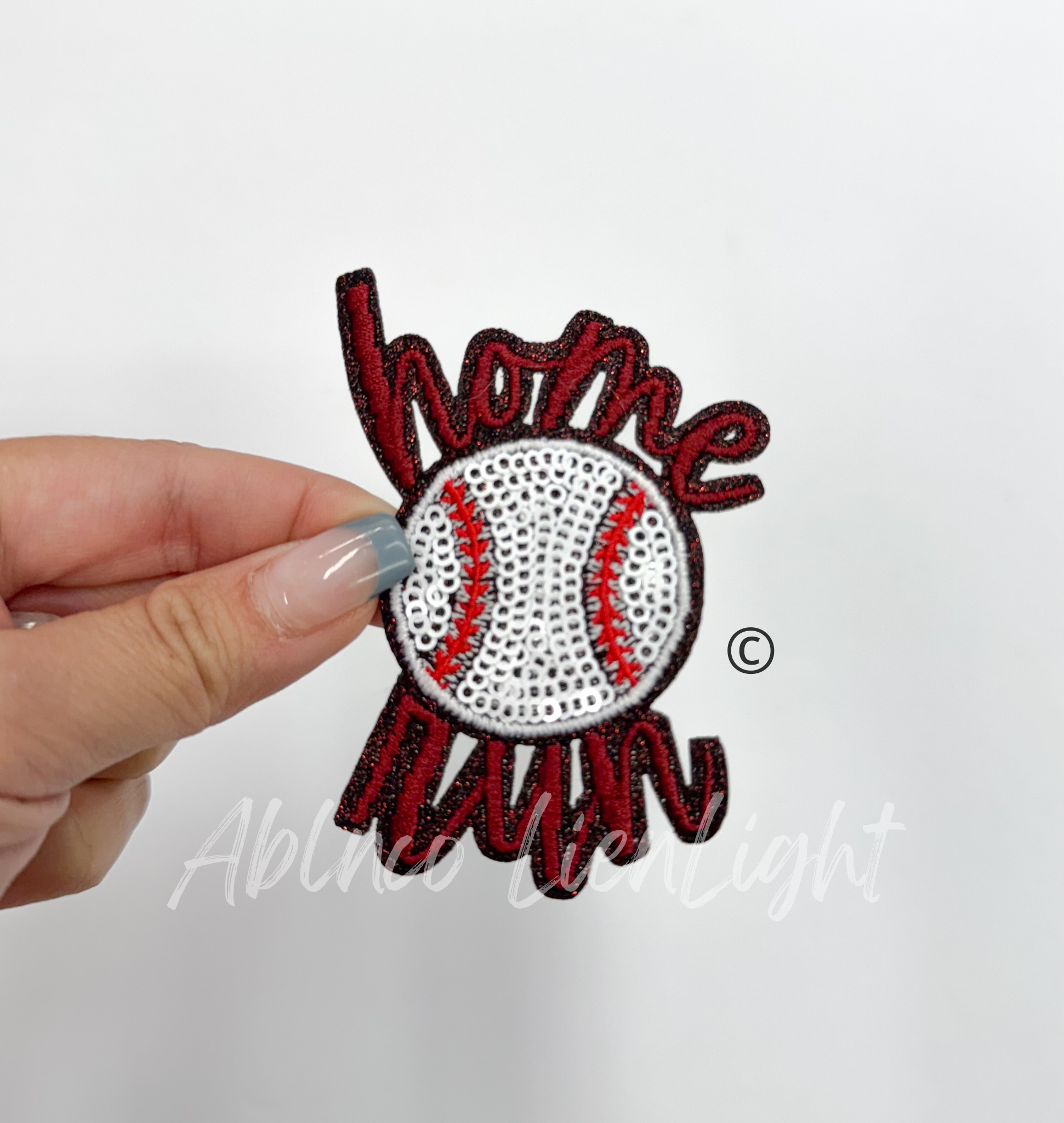 Maroon Home Run Baseball Sequin Embroidery Patch