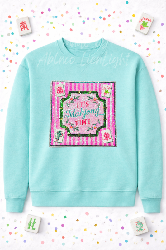It’s Mahjong Time Tile Mat Sequin Patch Sweatshirt