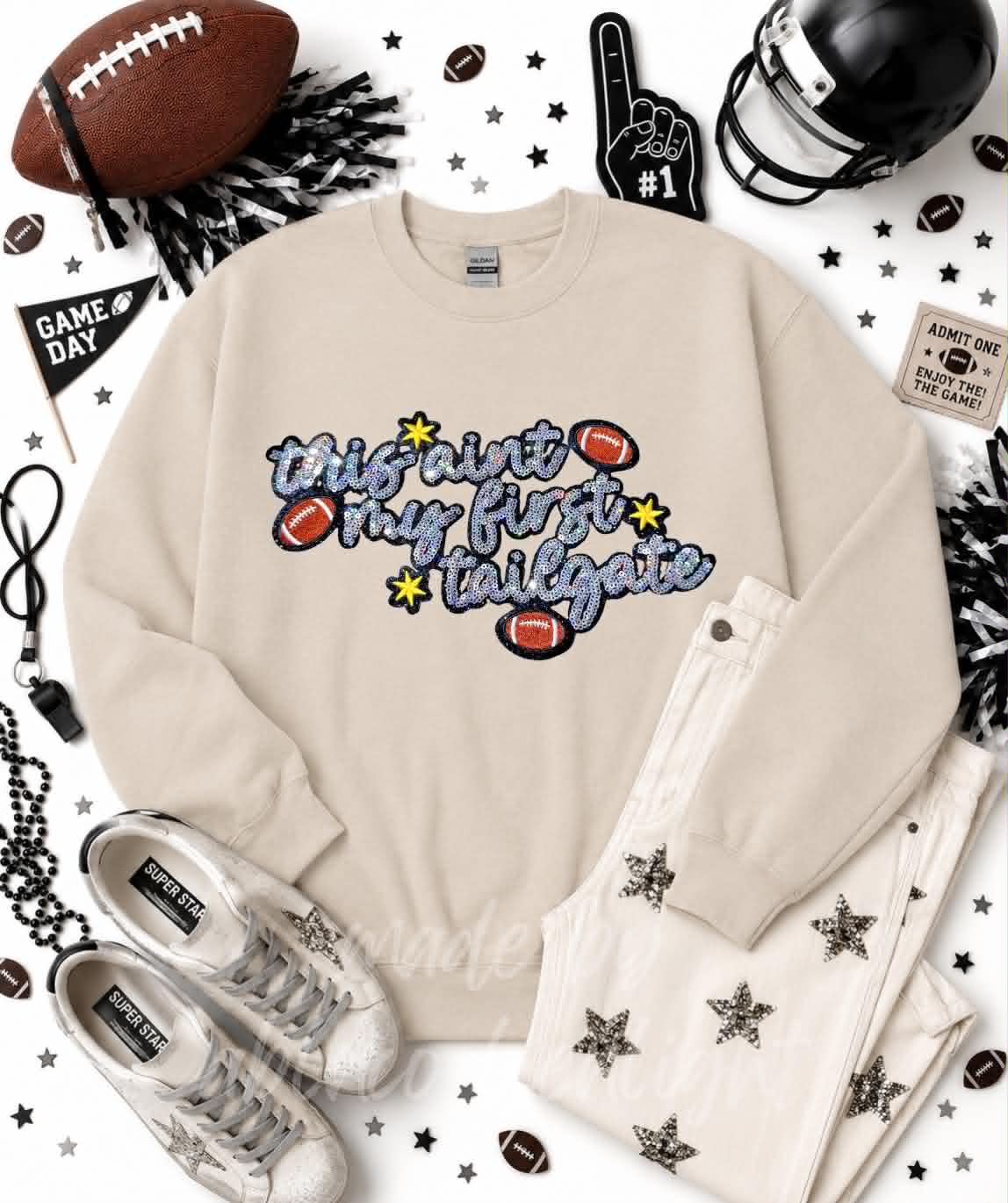 This Ain't My First Tailgate Football Sequin Patch Sweatshirt