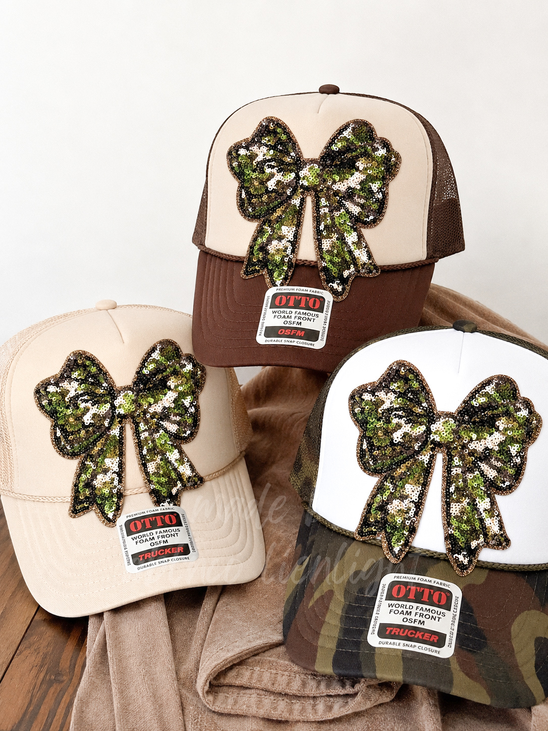 Sequin Camo Bow Otto Trucker Hat