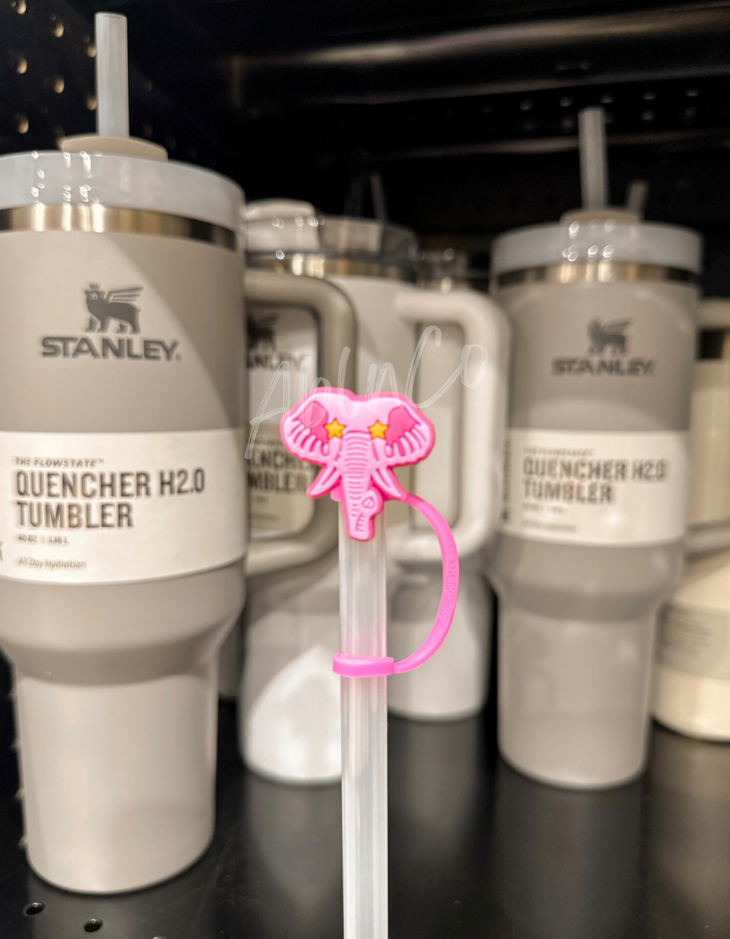 Preppy Pink Mascot™ Elephant Tumbler Straw Topper Cap