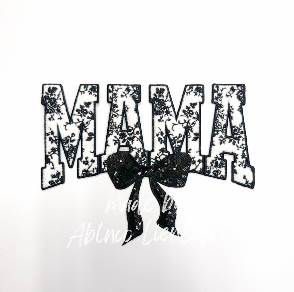 Black Floral Grand Millennial Mama Bow Sequins Chenille Patch