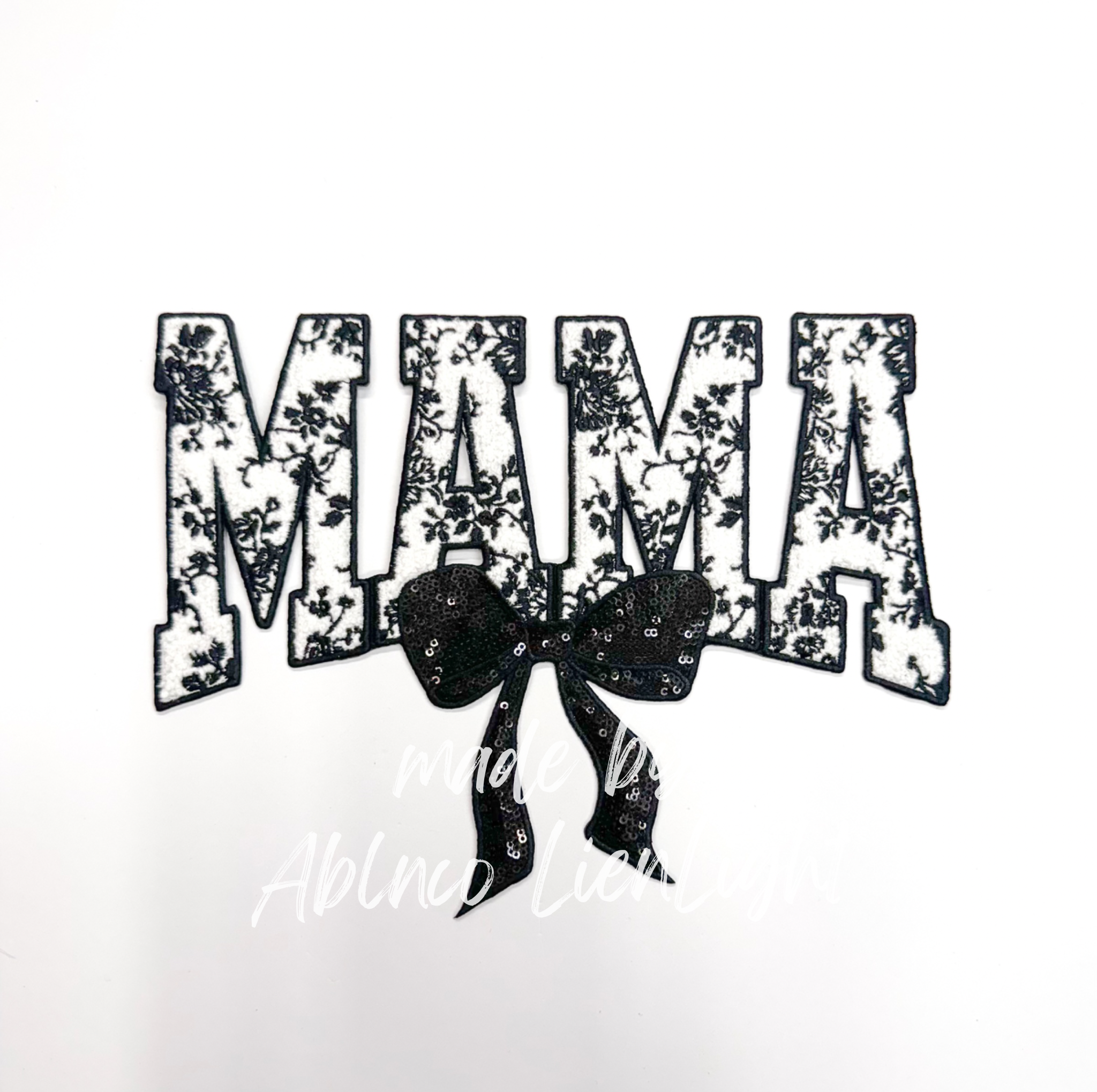 Black Floral Grand Millennial Mama Bow Sequins Chenille Patch