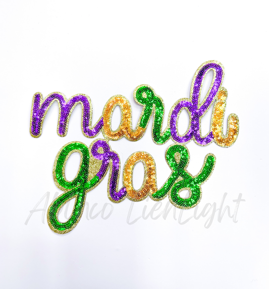 Mardi Gras Cursive Sequins Patch