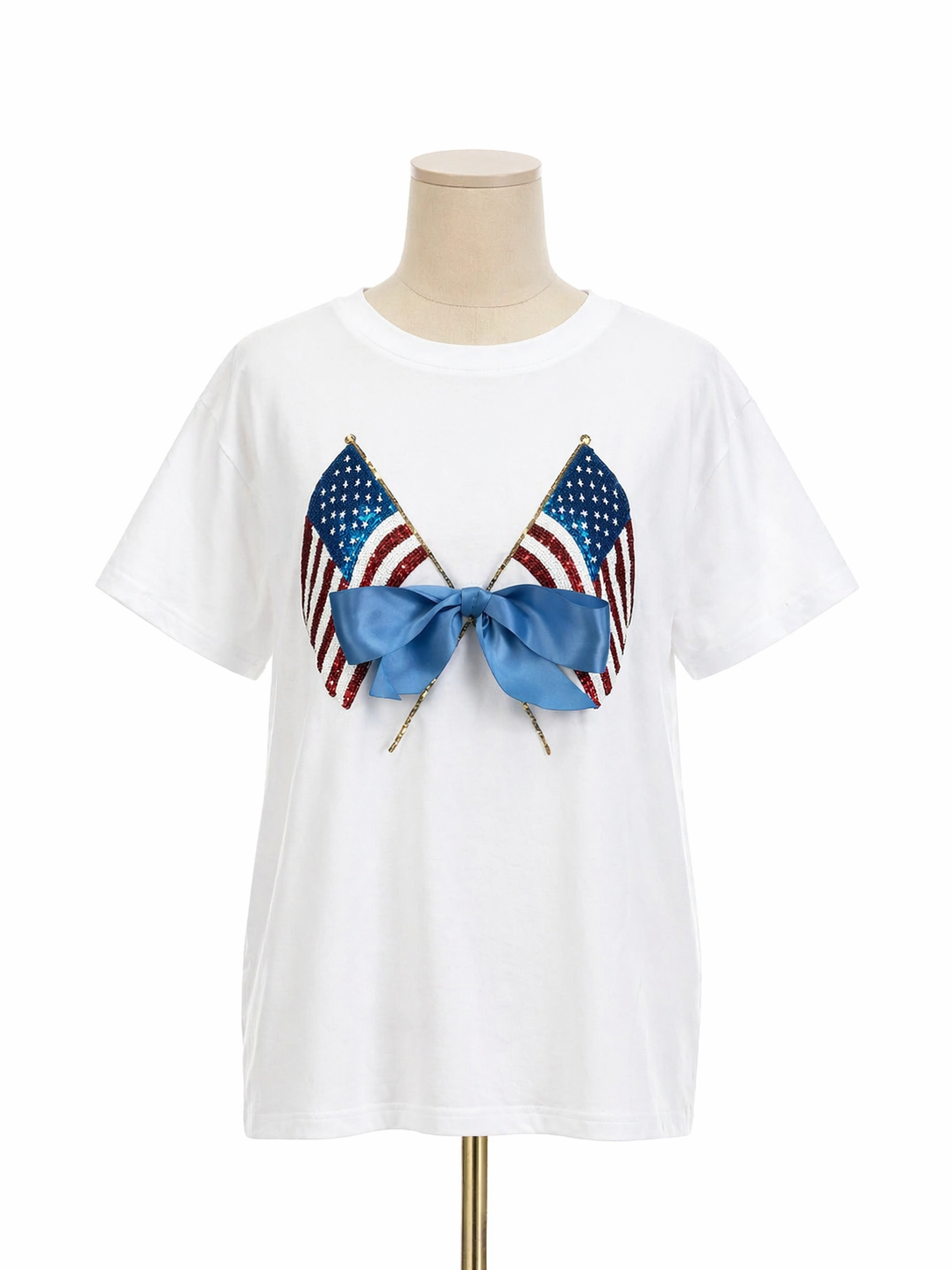 American Flag Bow 4th July Holiday 
Sequins Tshirt