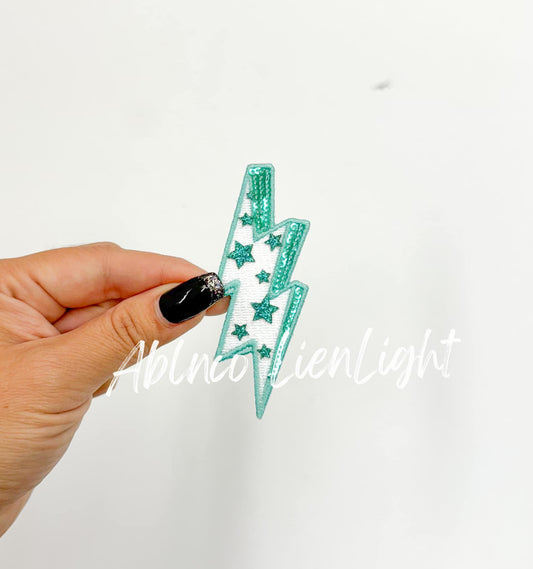 Turquoise Star Bolt Embroidery Sequin Patch