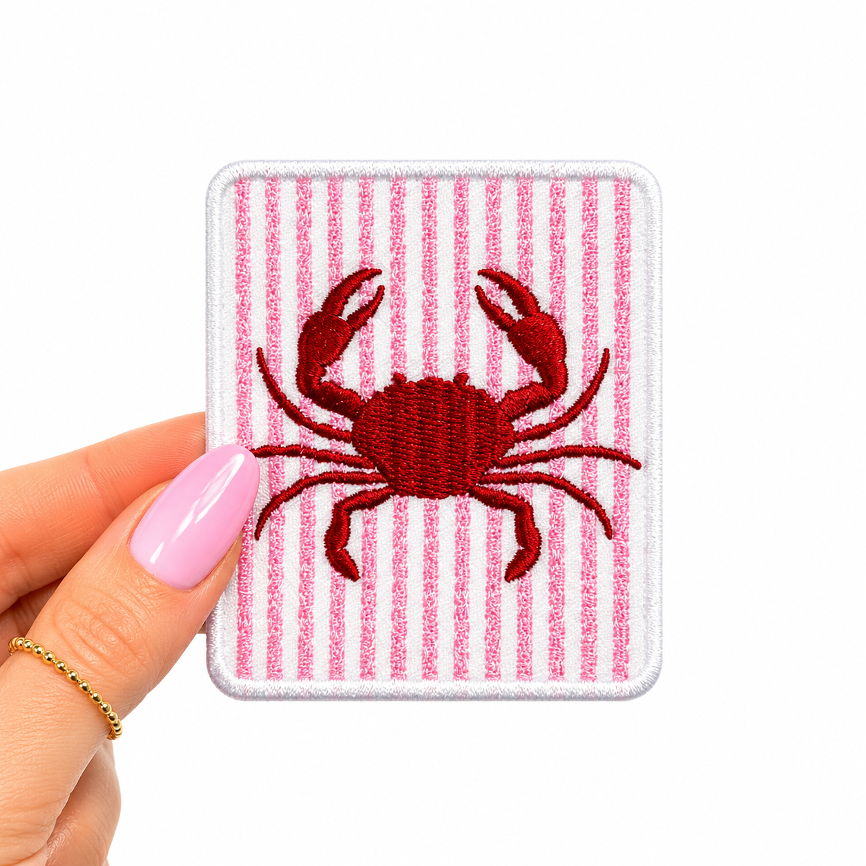 Pink Striped Crab Summer Embroidery Patch