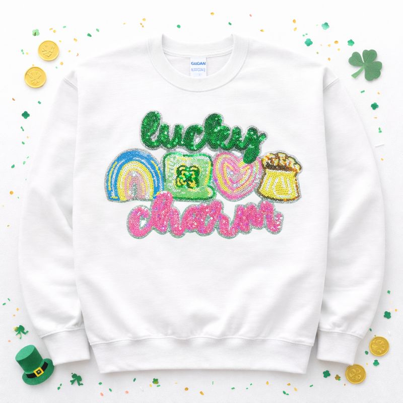 Lucky Charm St Patricks Day Sequin Patch Sweatshirt