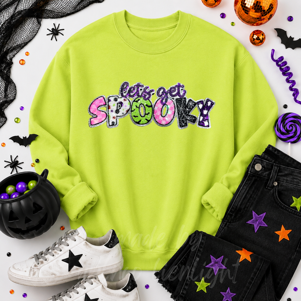 Lets Get Spooky Halloween Sequin Patch Sweatshirt