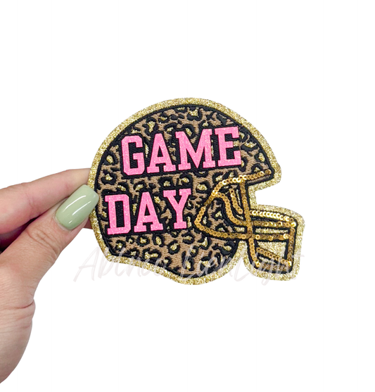 Pink Game Day Cheetah Football Helmet Glitter Sequin Patch