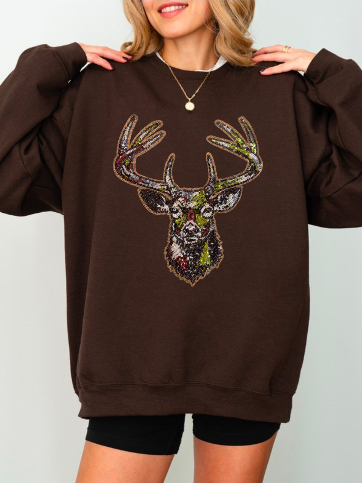 Camo Deer Hunting Sequins Patch Sweatshirt