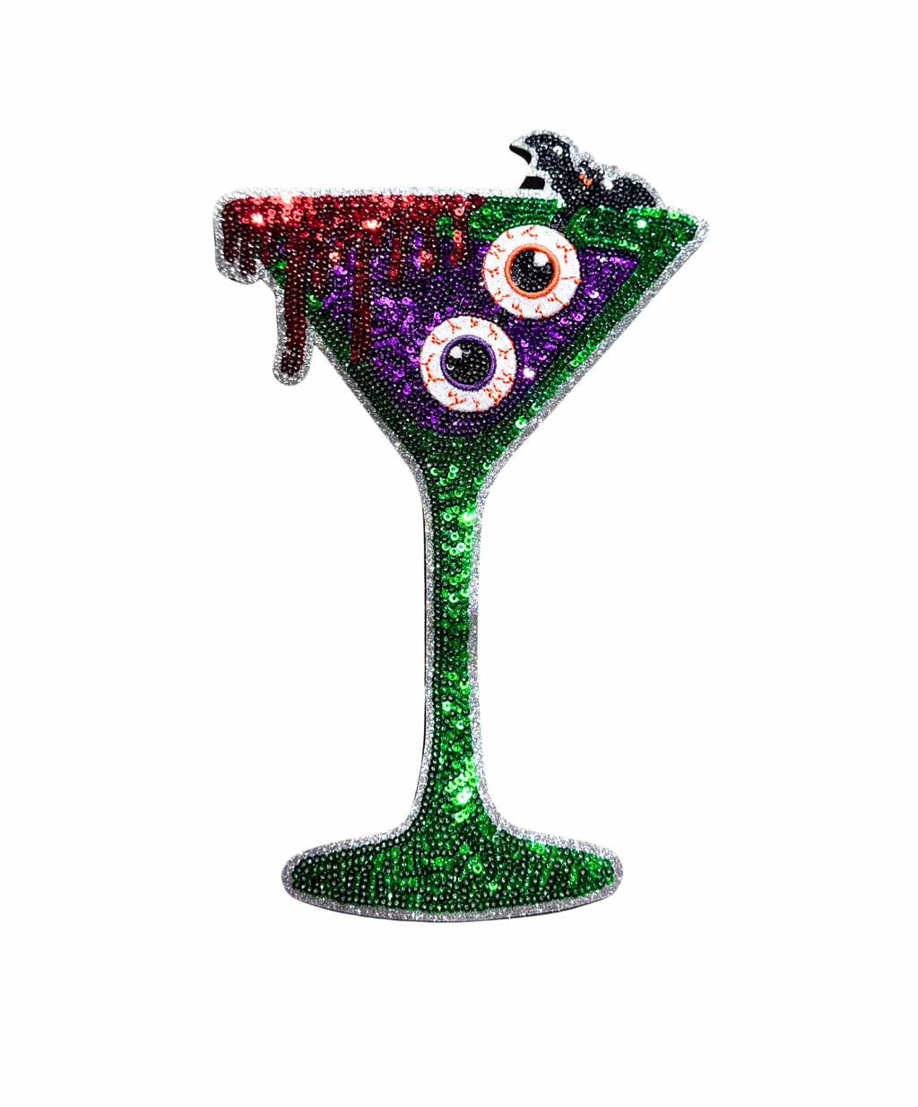 Bloody Eyeball Martini Halloween Sequin Patch - Large