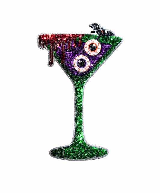 Bloody Eyeball Martini Halloween Sequin Patch - Large