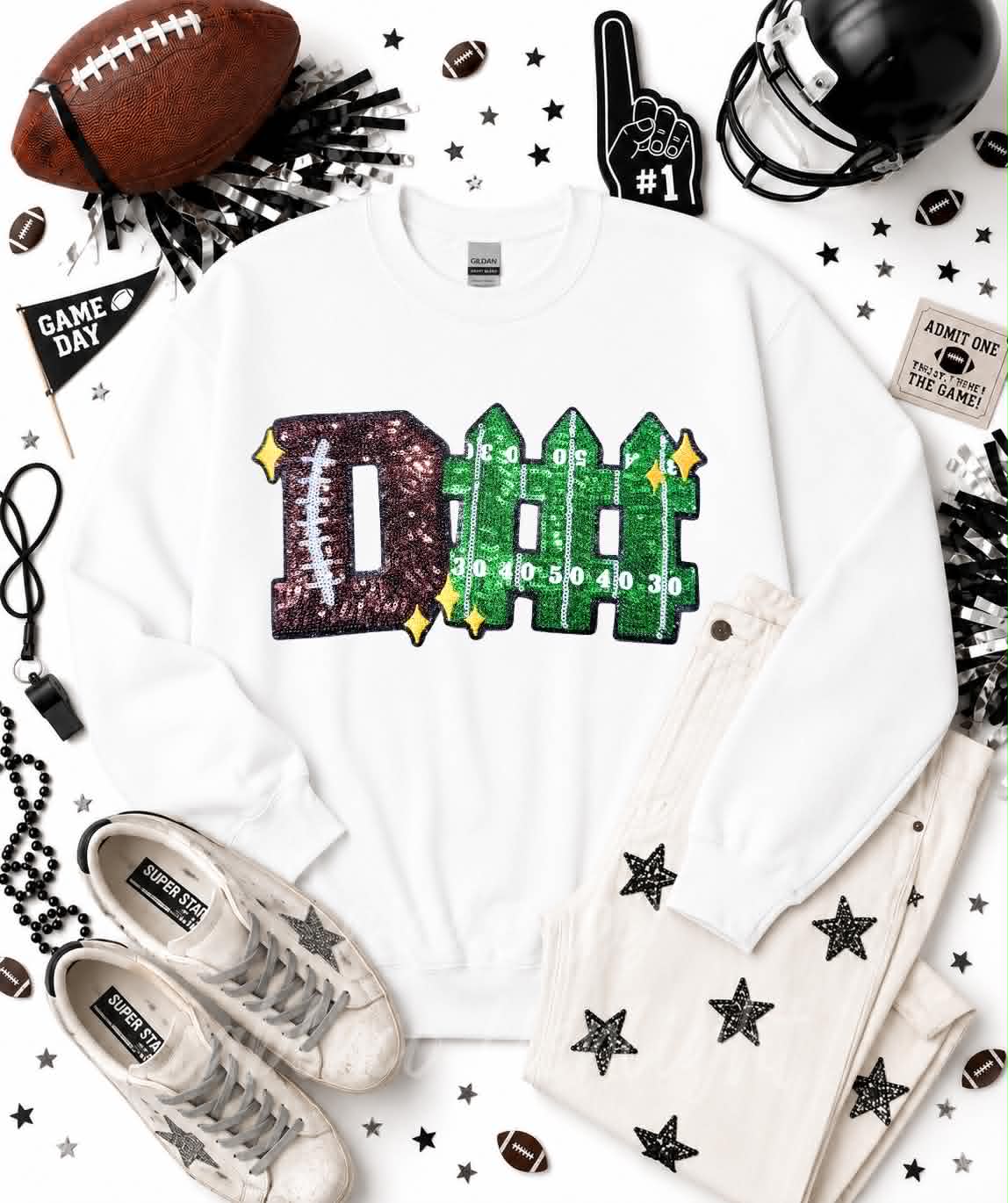 D Fence Football Sequin Patch Sweatshirt