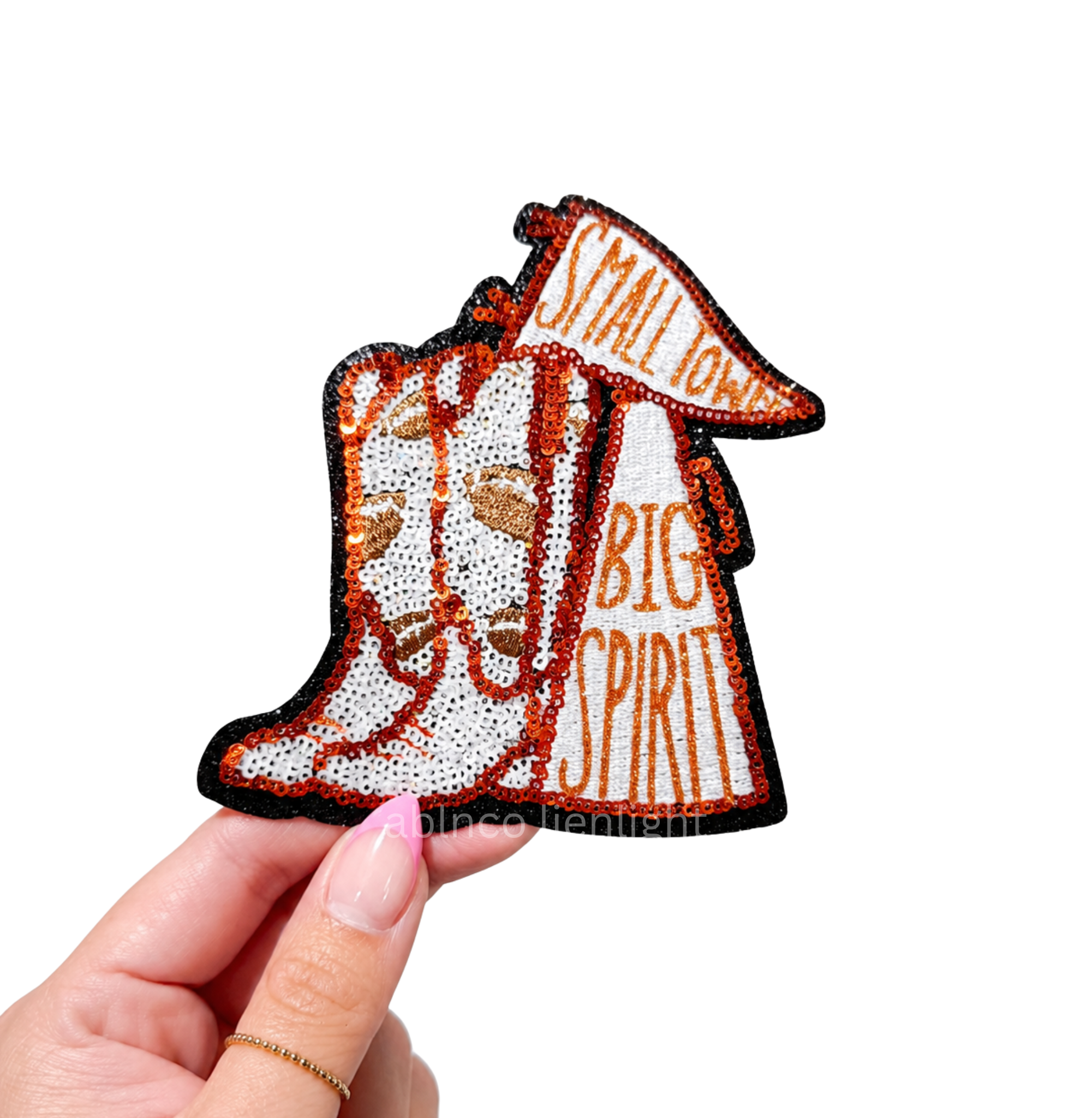 Orange Small Town Big Spirit Football Sequin Patch - Small