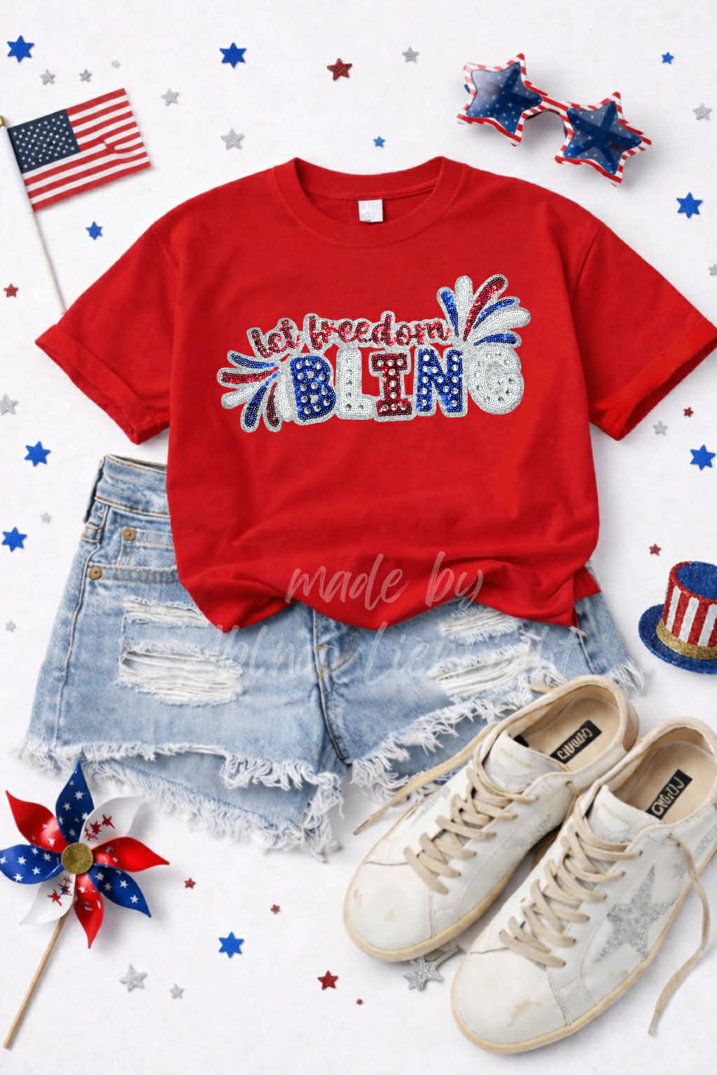 Let Freedom Bling 4th of July Sequin Patch Tshirt