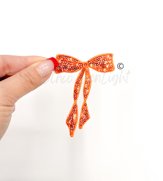 Orange Skinny Sequins Bow Patch