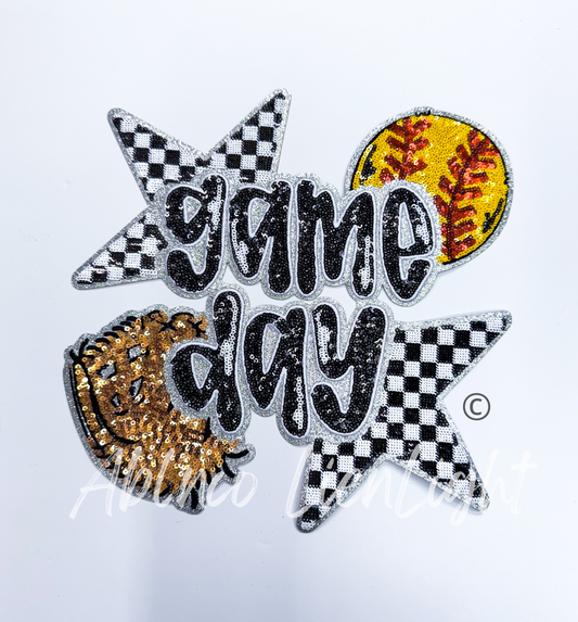 Softball Game Day Checkered Star Sequins Patch