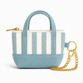 Blue Striped Mini Tote Bag Keychain | Zippered Purse Charm & Pouch