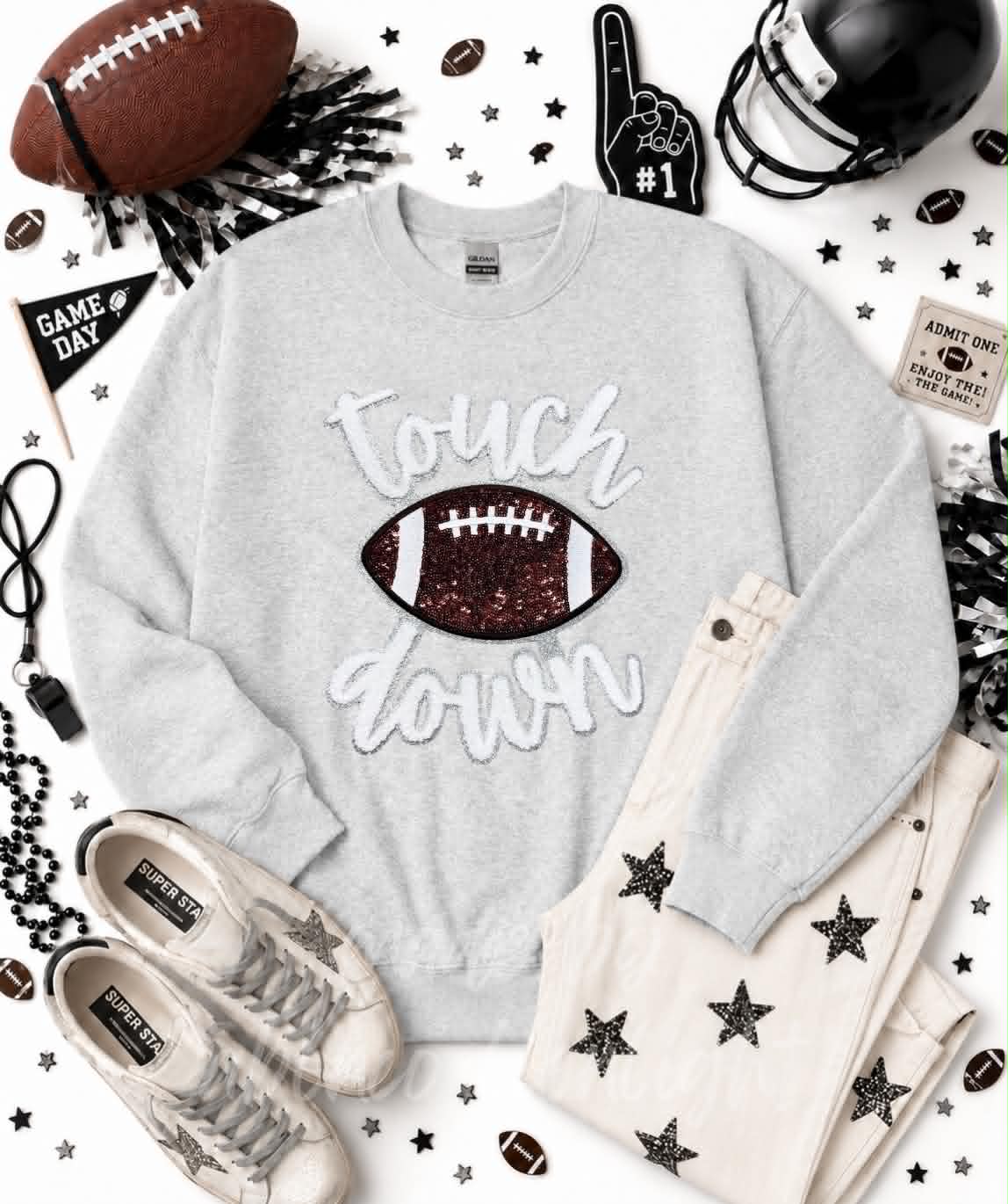 Football Touchdown Chenille Patch Sweatshirt