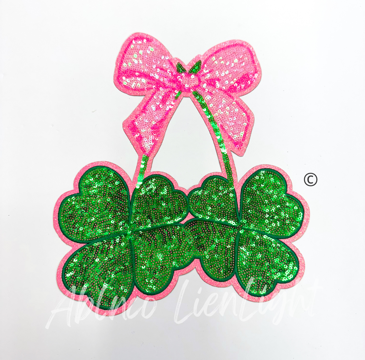 Pink Bow & Clover St Patricks Day Sequins Patch