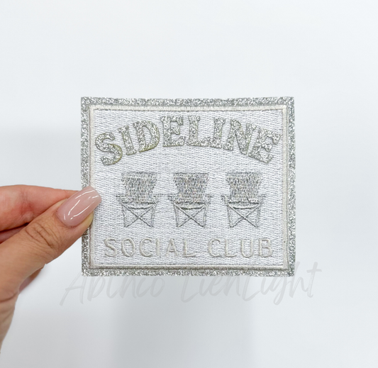 Silver Sideline Social Club Glitter Embroidery Patch