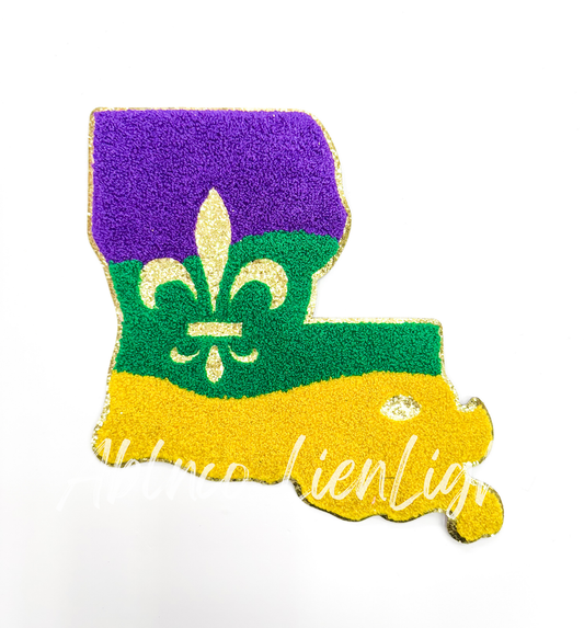 Mardi Gras Large Louisana State Chenille Patch