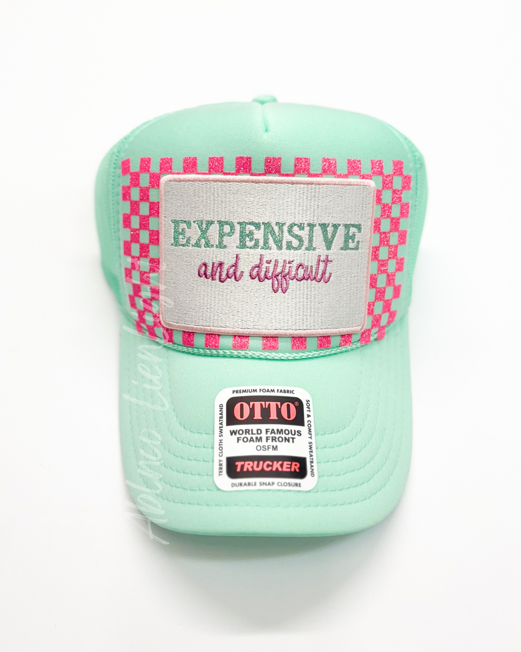 Checkered HTV Glitter Trucker Hat Background Transfer