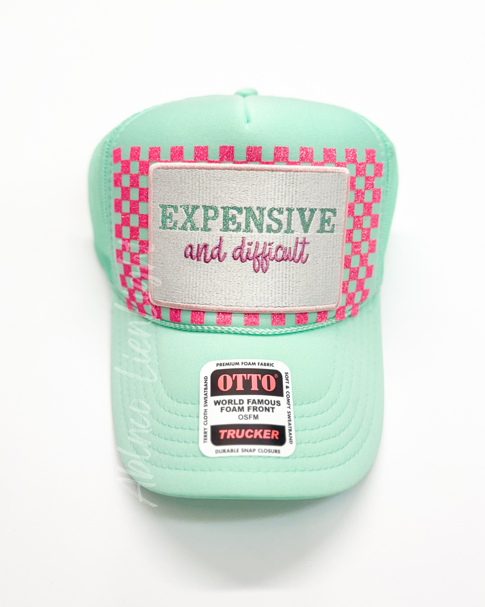 Checkered HTV Glitter Trucker Hat Background Transfer