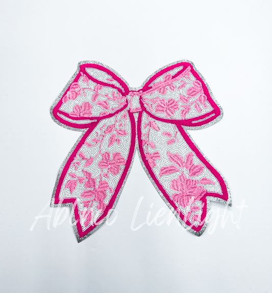 Big Hot Pink Floral Sequins Bow Patch