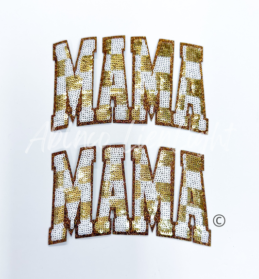 Small Brown Bronze Checkered Mama Sequins Patch