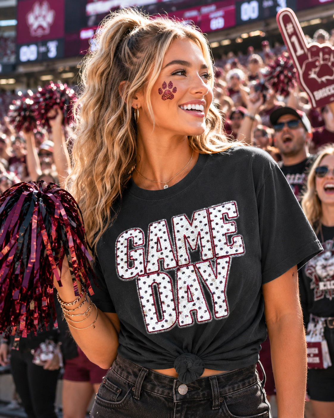 Maroon Polka Dots Game Day Sequin Patch Shirt