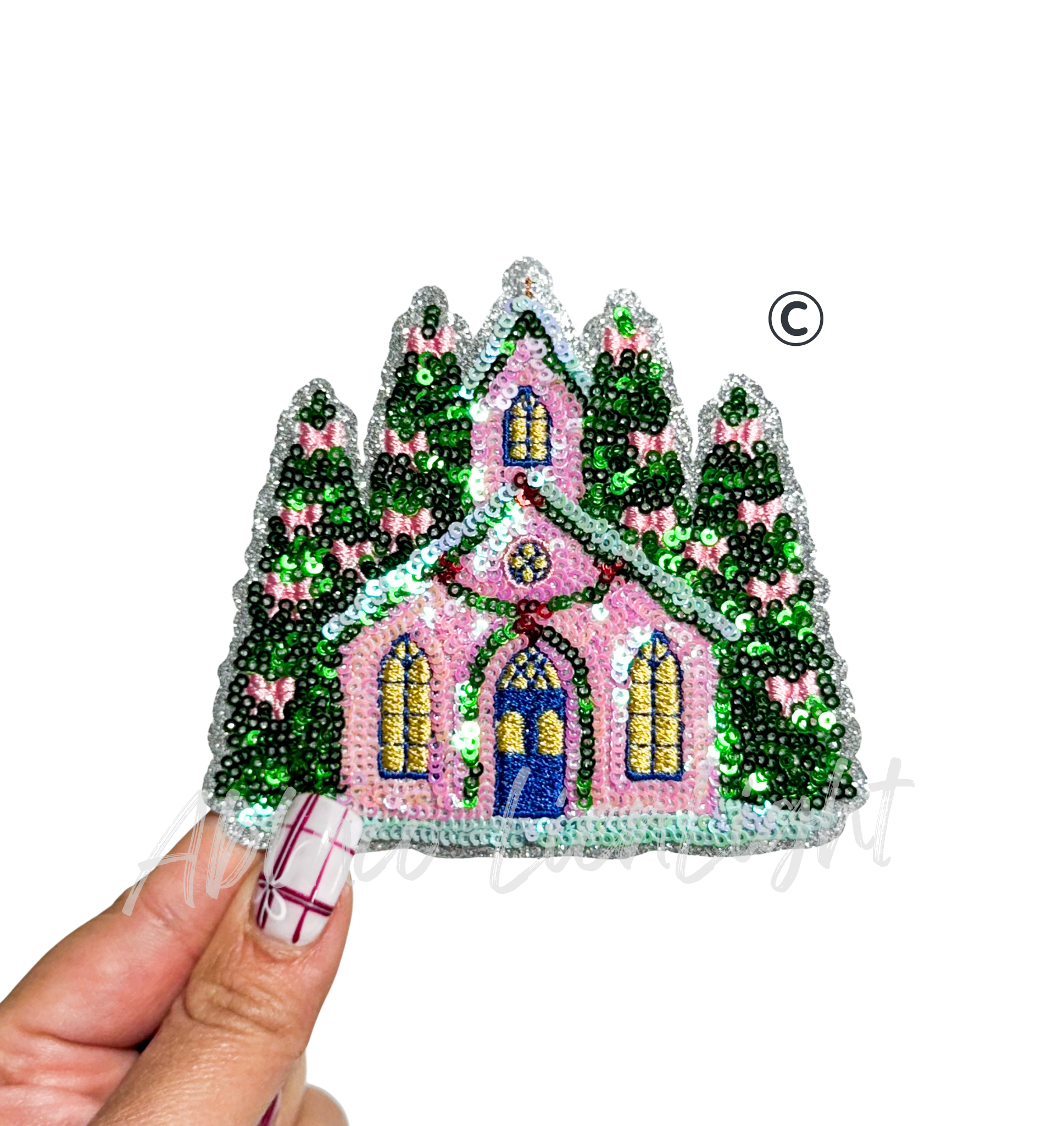 Sequins Pink Church Christmas Day Patch - Small