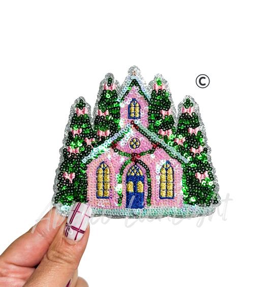 Sequins Pink Church Valentines Day Patch - Small