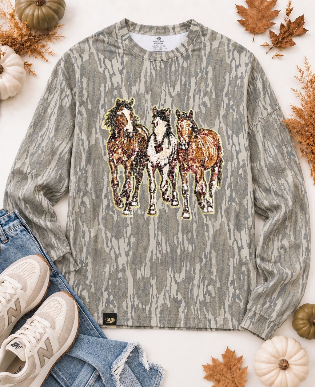 Great Outdoors Hunting Patch Mossy Oak Bottomland Cotton Mill Long Sleeve Tshirt