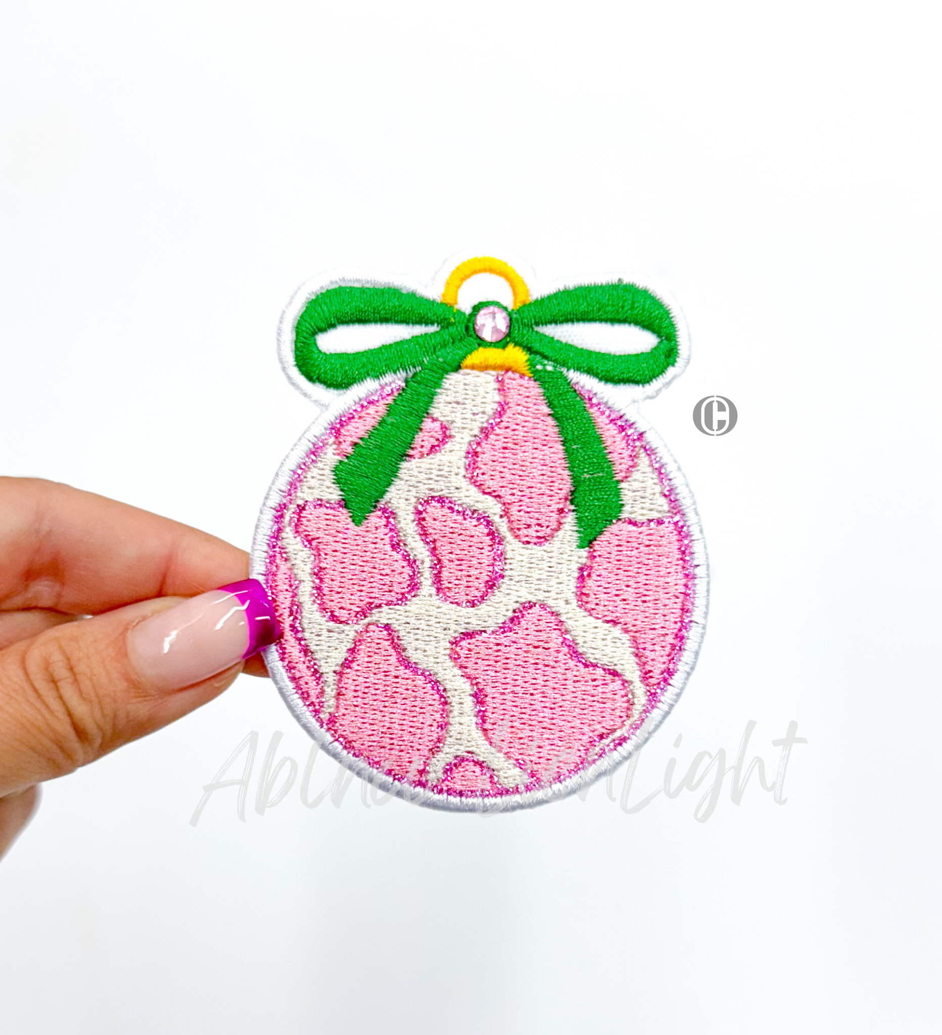 Pink Cow Print Ornament Christmas Sequin Patch - Small