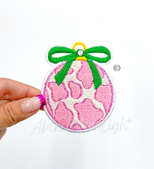 Pink Cow Print Ornament©️ Christmas Glitter Embroidery Patch