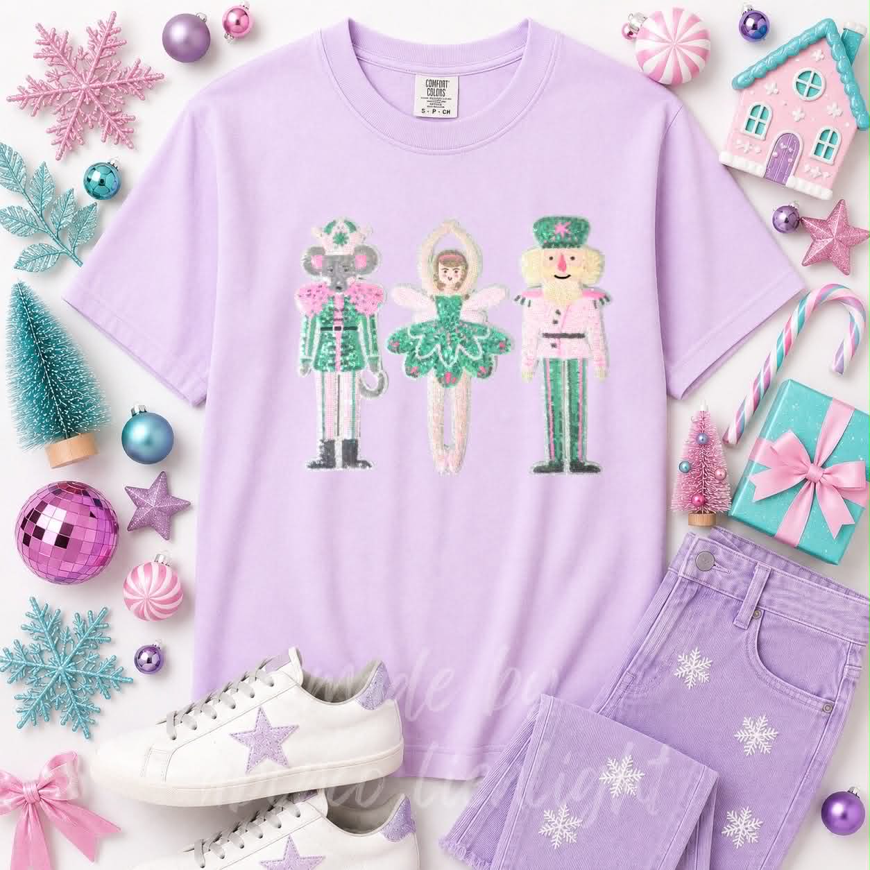 Ballet Nutcracker Trio Christmas Sequin Patch Tshirt
