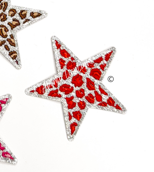 Red Cheetah Print Glitter Star Patch