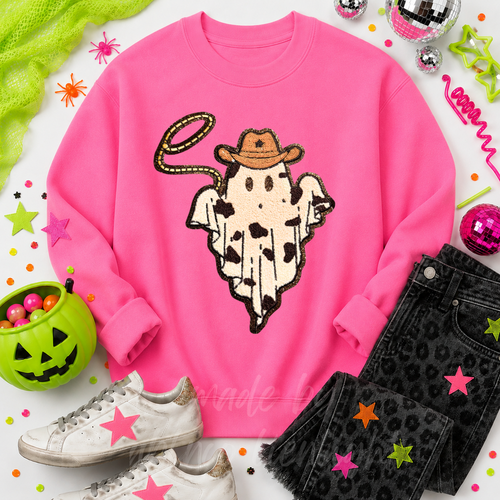 Cowboy Rope Ghost Halloween Sequin Patch Sweatshirt