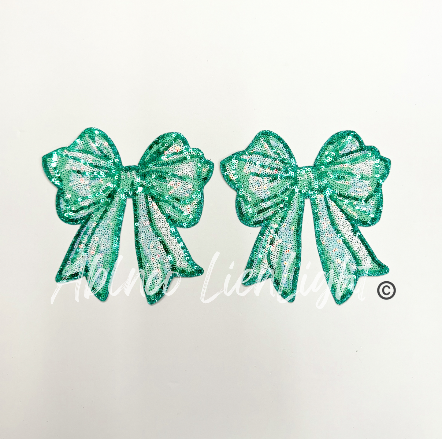 Turquoise Mint Sequins Side Bows Patch