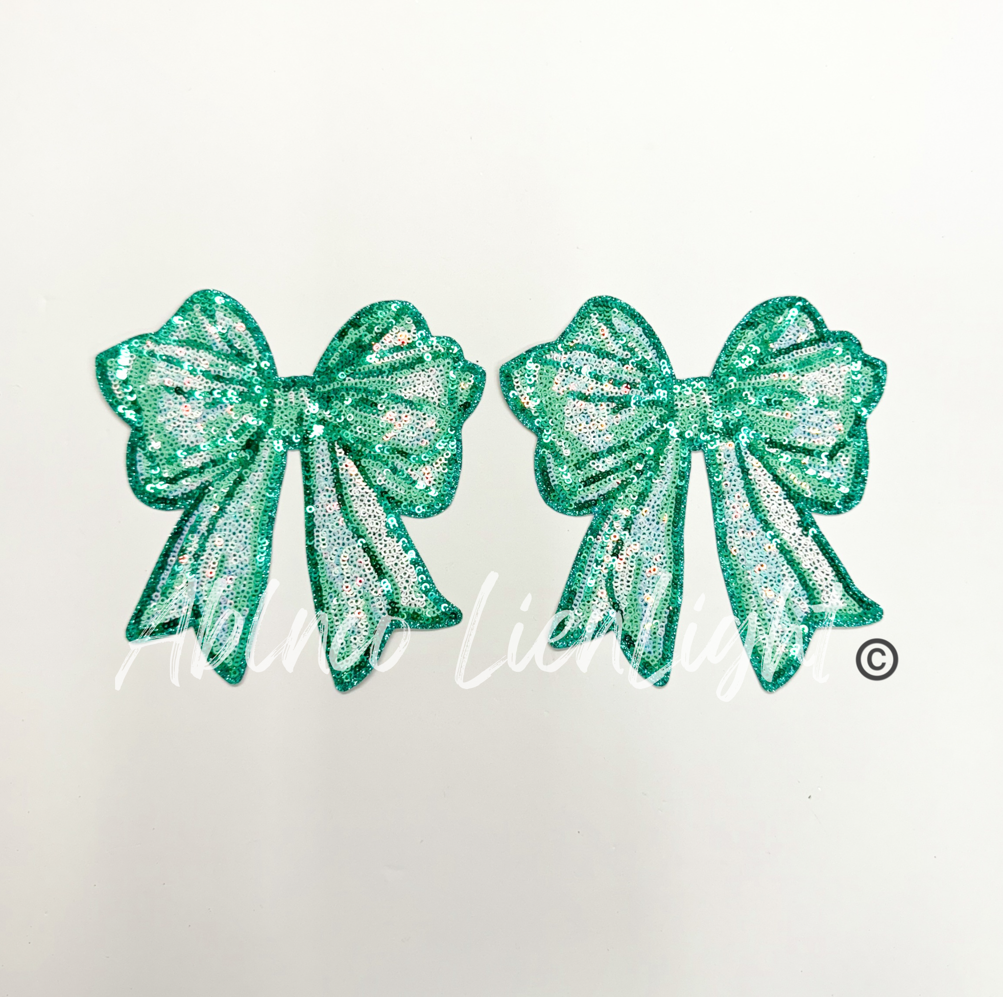 Turquoise Mint Side Bows Sequin Patch