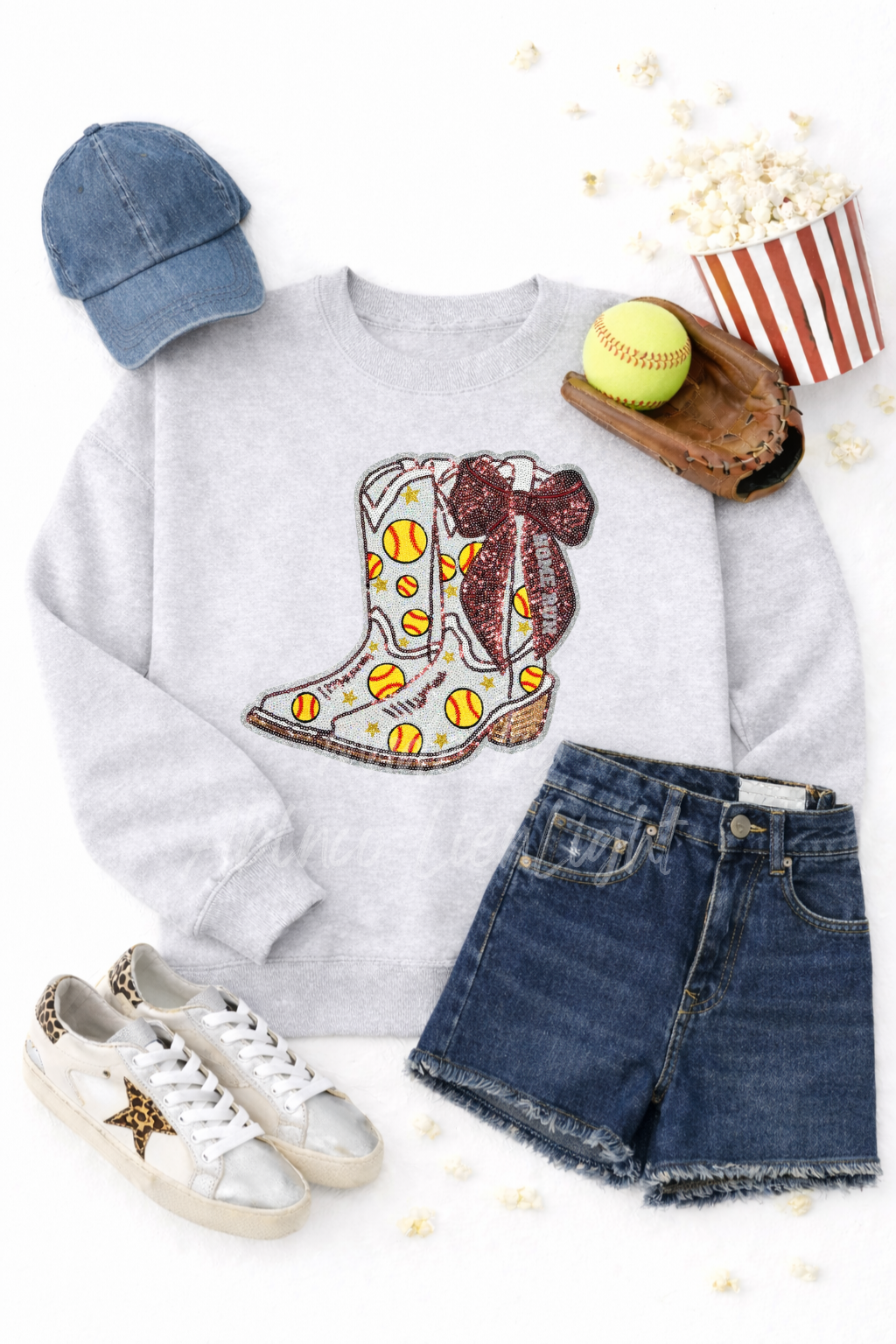 Softball Homerun Sequin Bow Boots Sweatshirt