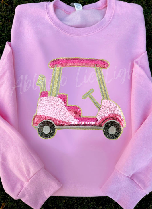 NEW Preppy Pink Sequins Golf Cart Sweatshirt
